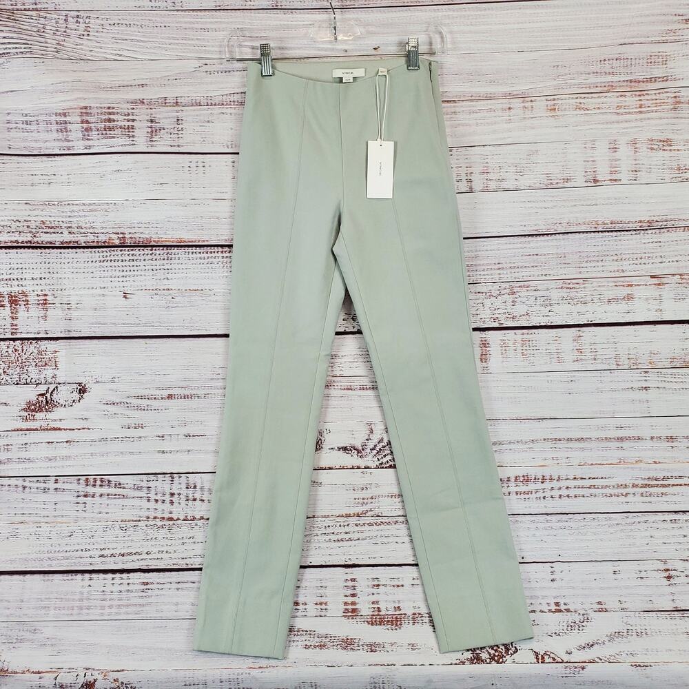 Vince Pants Front Seam Ponte Stitch Stretch XS Gray Mist Minimalist Neutral NWT